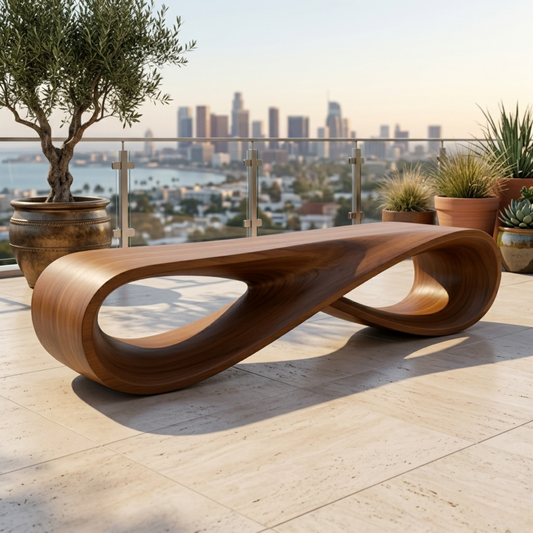 Handcrafted Solid Wood Outdoor Bench – Modern Loop Sculptural Patio Seating - view 1 of 7