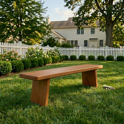 Solid Wood Outdoor Bench with Minimalist Slab Seat and Tapered Block Legs - view 1 of 7