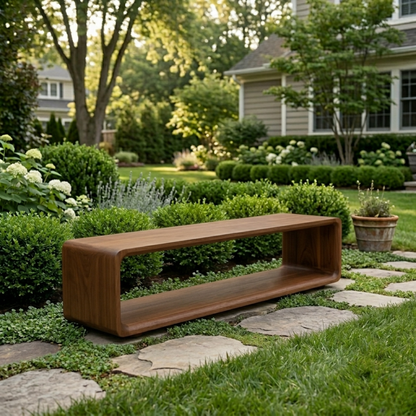 Solid Wood Outdoor Bench with Open Shelf Base and Rounded Waterfall Frame - view 3 of 8