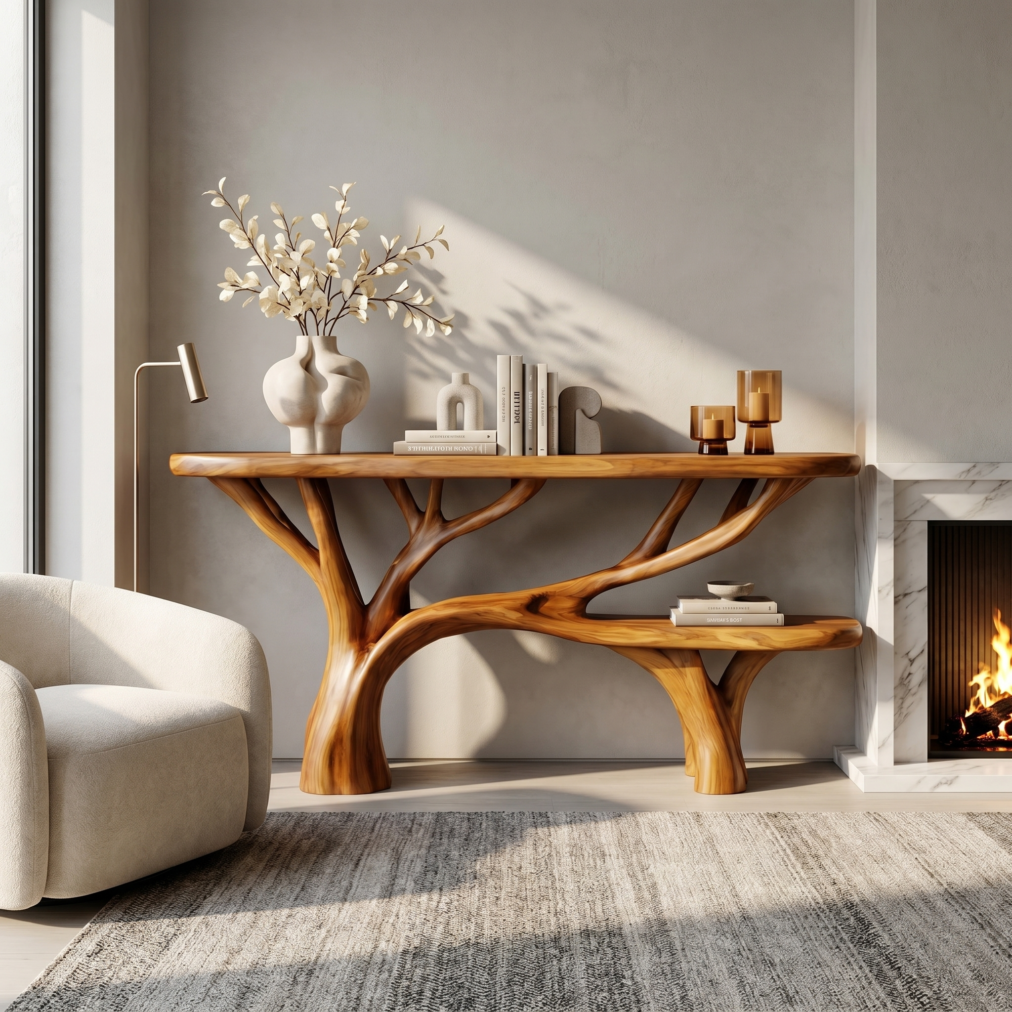 Rustic Tree Design Console Table Living Room Entryway - view 6 of 8