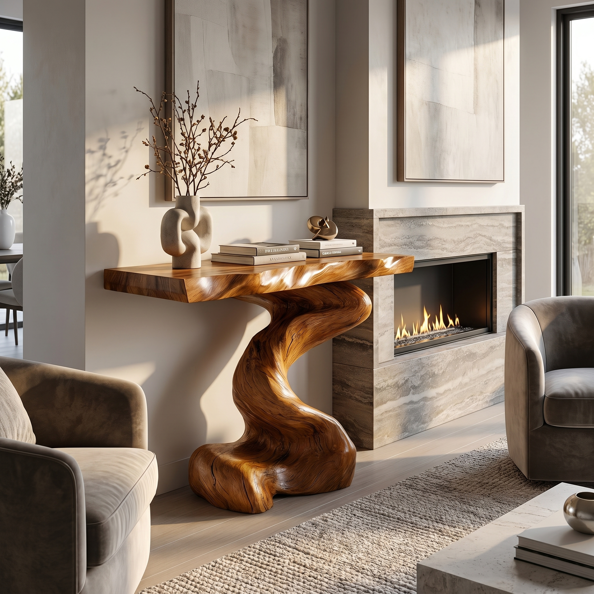 Mid Century Modern Console Table Sculptural Wood Art Living Area Entry - view 6 of 8