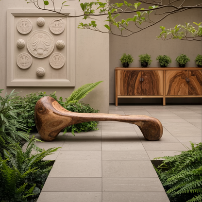 Sculptural Wood Bench For Garden Poolside Or Patio - view 6 of 8