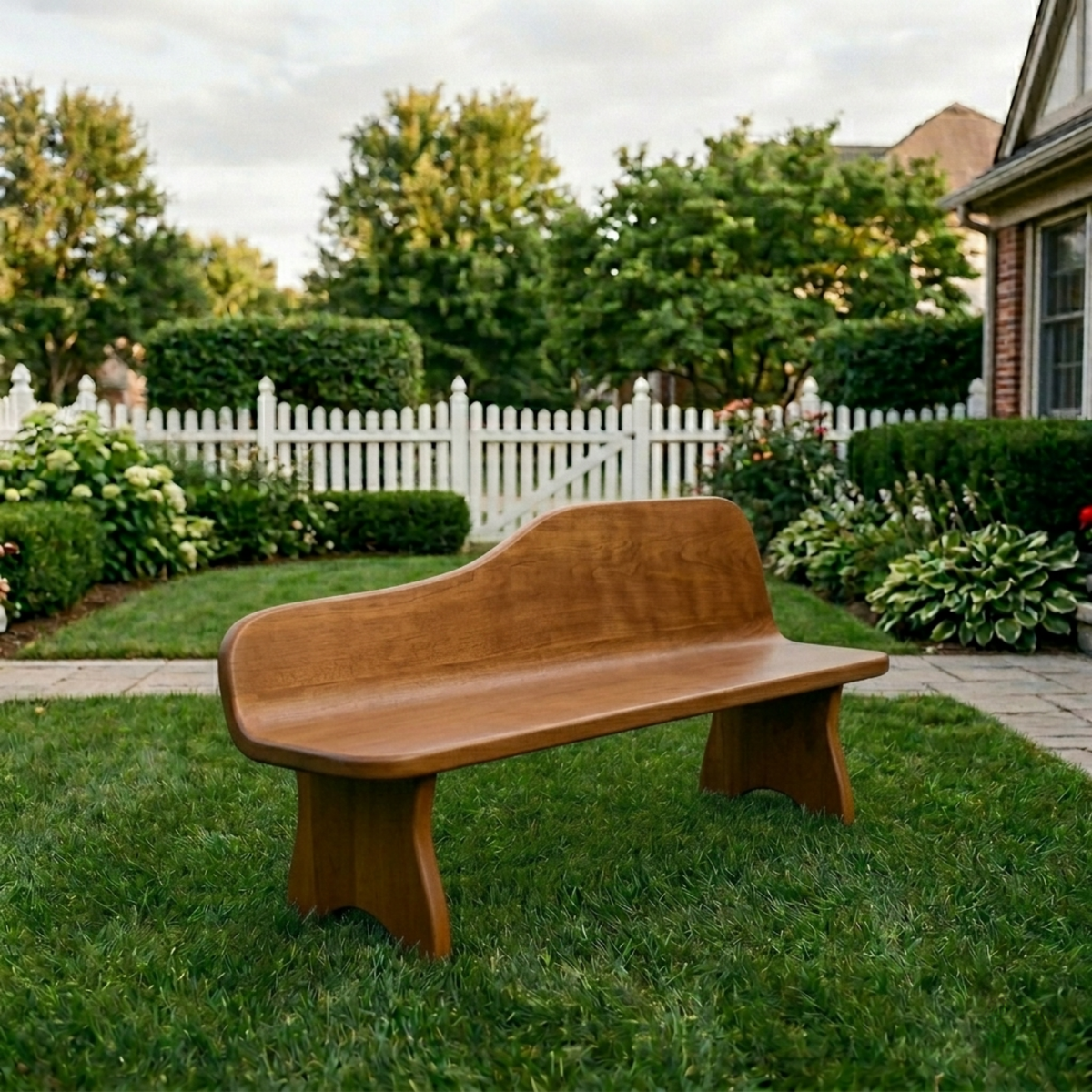 Solid Wood Outdoor Bench with Curved Backrest Sculptural Garden Patio Seating - view 3 of 7
