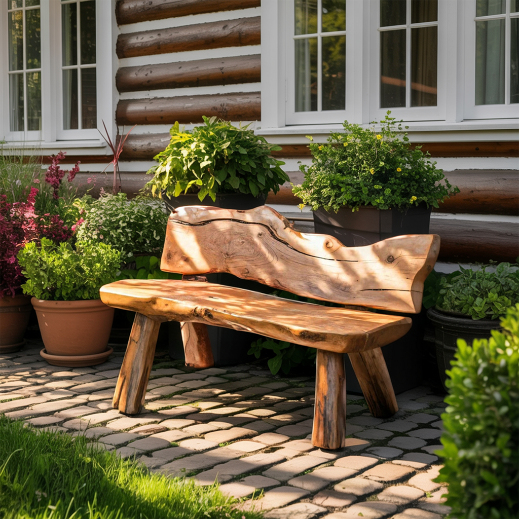 Rustic Live Edge Garden Bench For Patio Backyard And Forest Cabin - view 6 of 8
