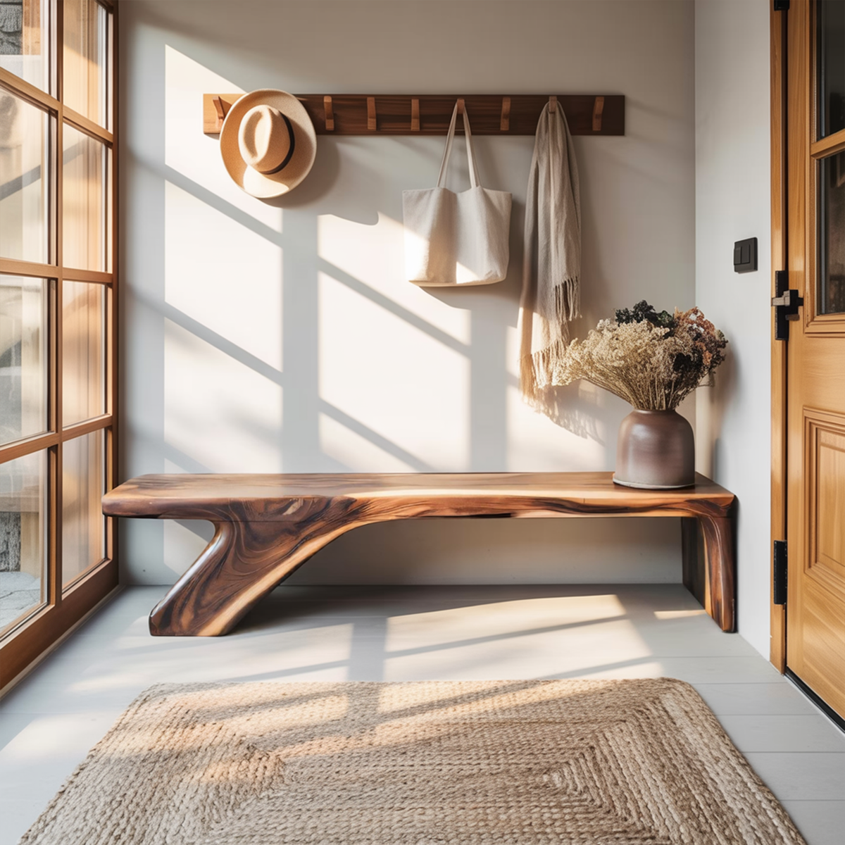 Architectural Bench With Sculpted Z Base For Entryway - view 2 of 8