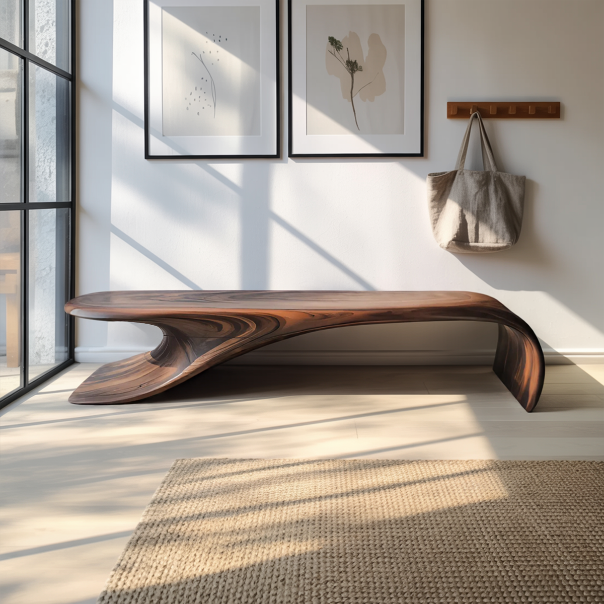 Modern Sculptural Bench With Flowing Curves For Living Room - view 6 of 8