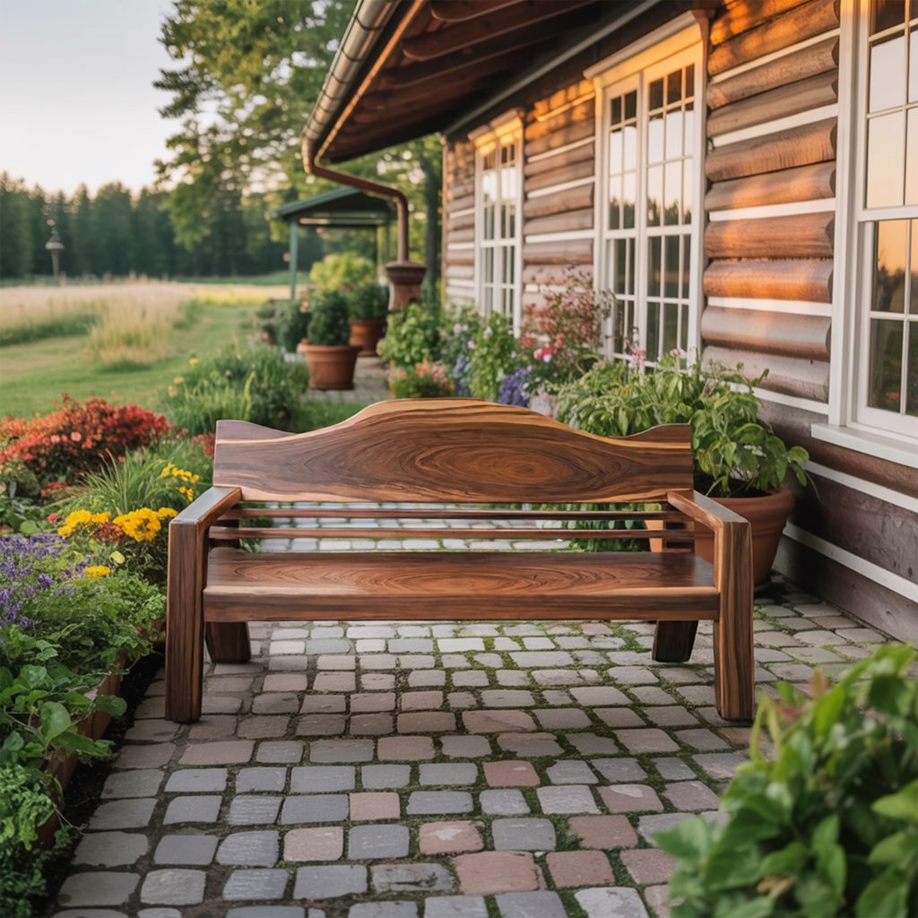 Rustic Outdoor Wooden Bench With Curved Backrest For Garden Or Porch - view 6 of 8