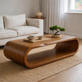 Sculptural Walnut Coffee Table with Curved Design and Open Shelf, Modern Living Room Decor - view 3 of 9