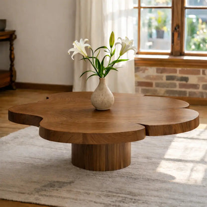 Organic Shaped Walnut Coffee Table with Pedestal Base, Modern Sculptural Design for Living Room - view 3 of 9