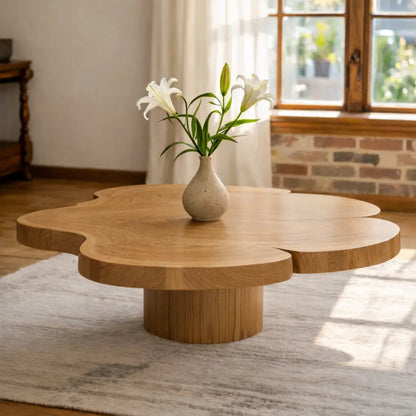 Organic Shaped Walnut Coffee Table with Pedestal Base, Modern Sculptural Design for Living Room - view 5 of 9