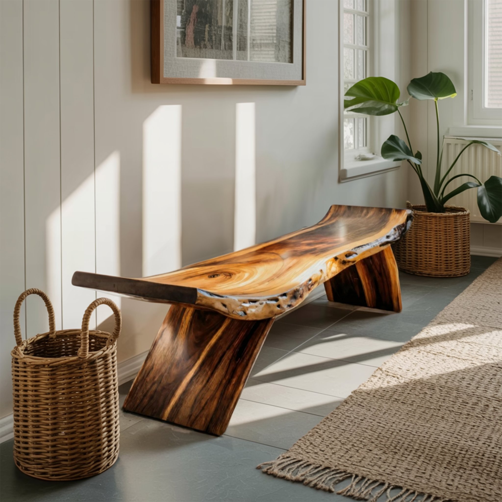 Rustic Live Edge Bench With Organic Curves For Entryway - view 6 of 8