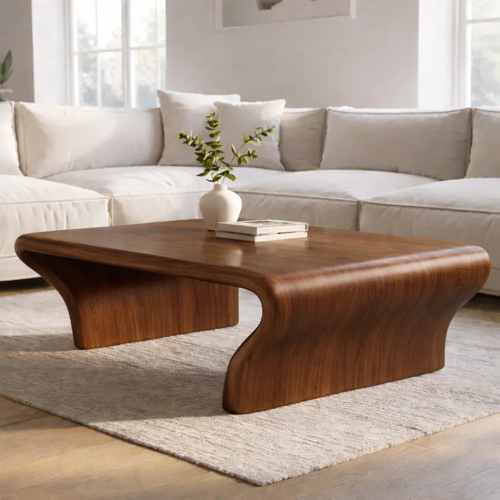 Sculptural Walnut Coffee Table with Curved Design, Modern and Minimalist Living Room Décor - view 4 of 9