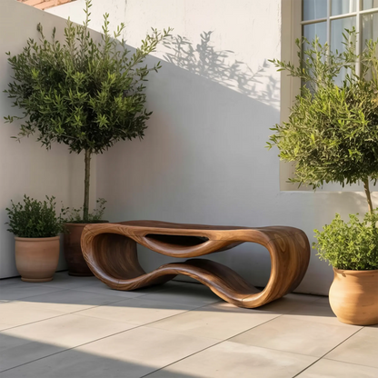 Contemporary Sculptural Outdoor Bench For Patio Or Garden Decor - view 6 of 8