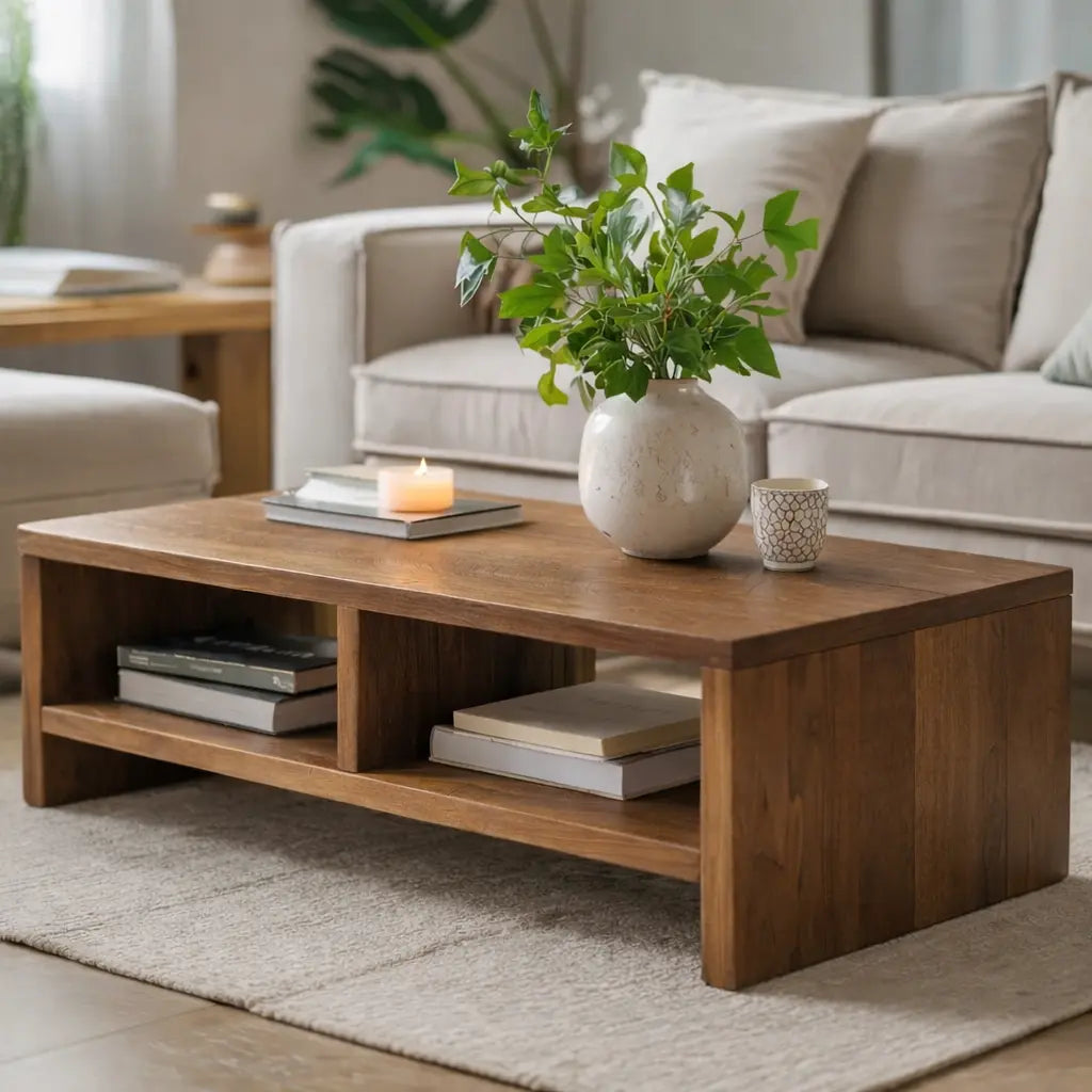 Solid Wood Coffee Table with Open Storage, Rustic Design for Living Room and Décor - view 3 of 9