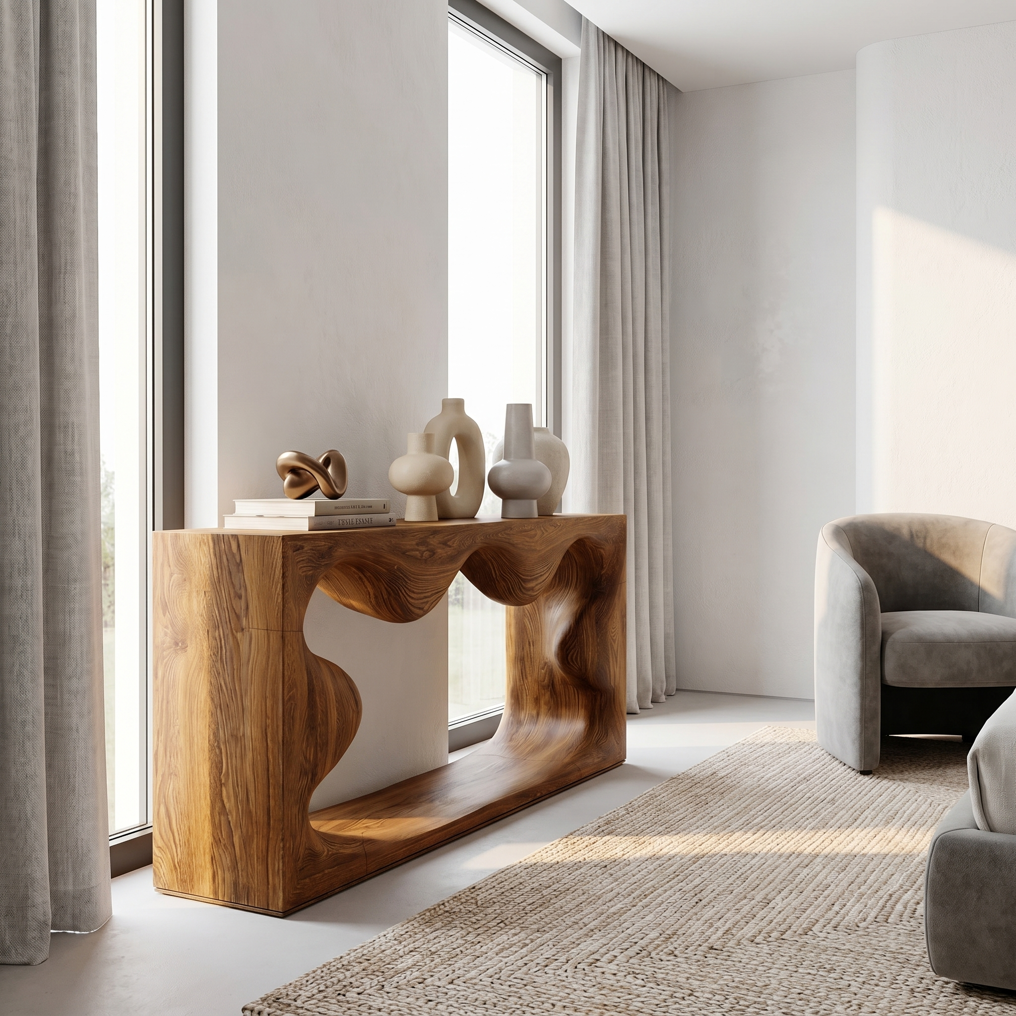 Midcentury Curved Console Table Living Room - view 6 of 8