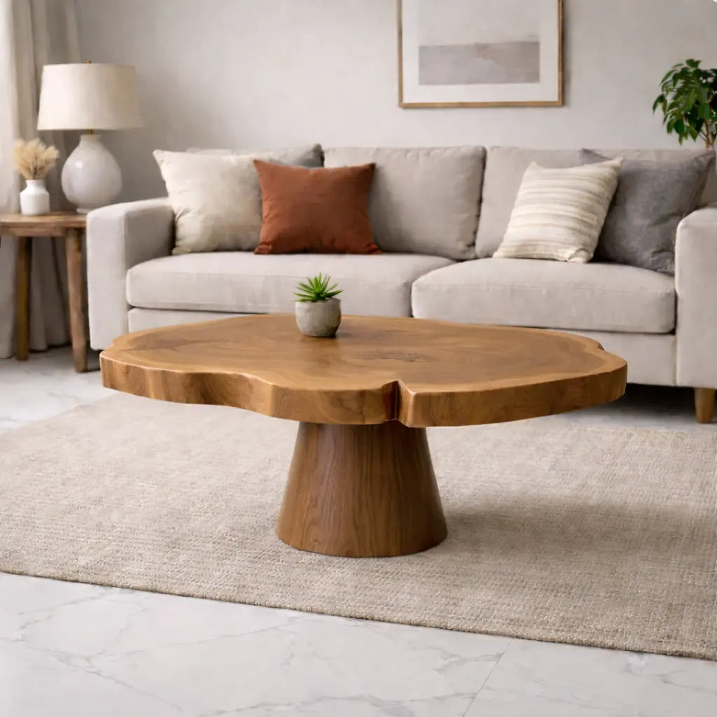 Solid Wood Coffee Table with Organic Edge Top Modern Sculptural Living Room Table - view 3 of 9