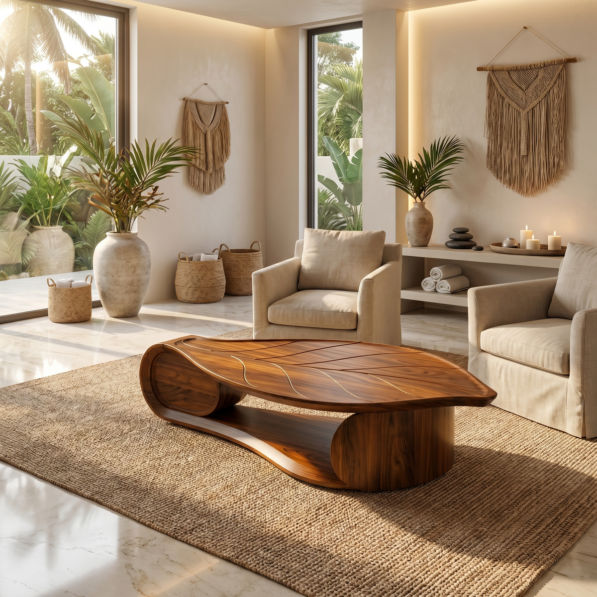 Organic Sculptural Coffee Table Solid Wood Living Room - view 6 of 8