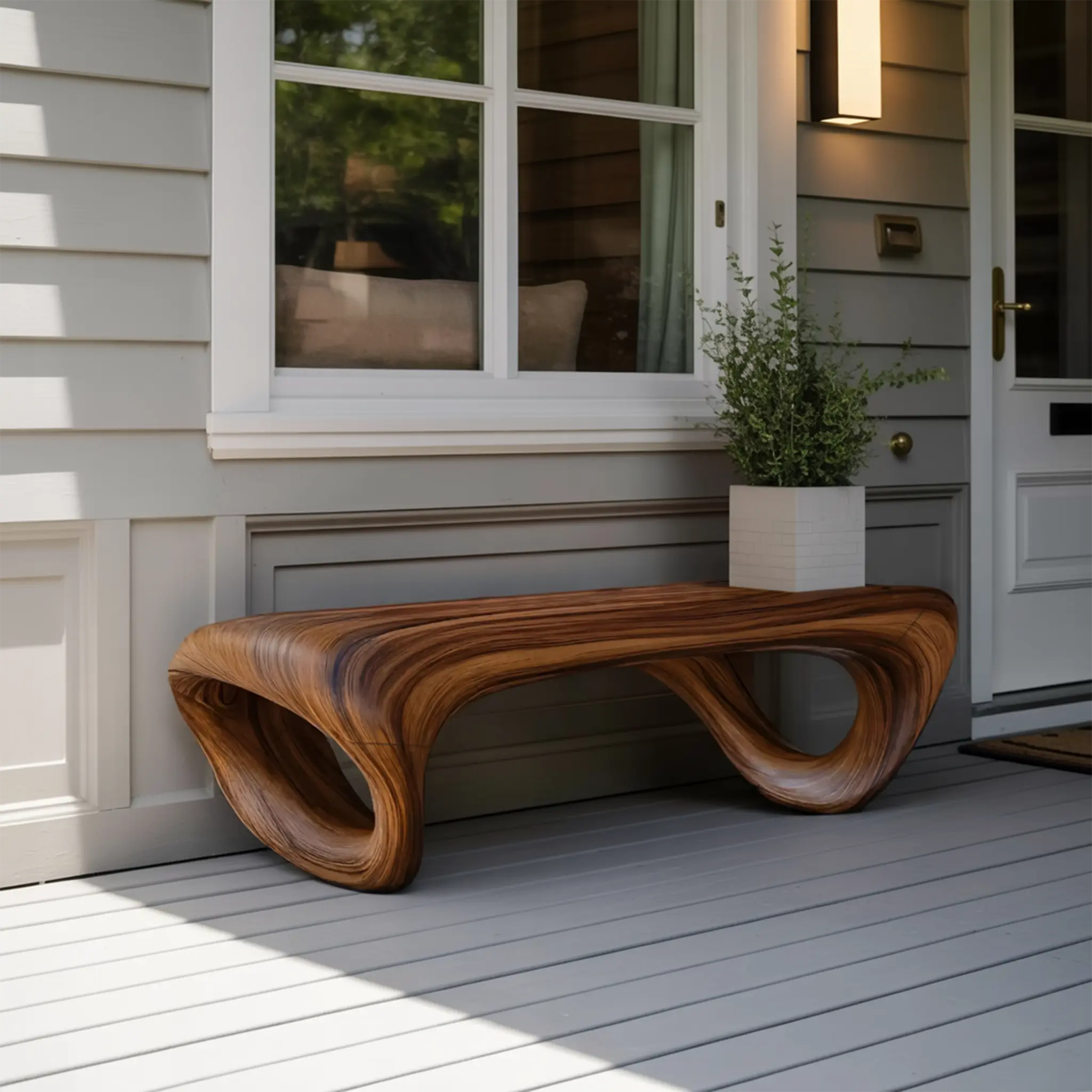 Modern Sculptural Outdoor Bench For Patio Or Garden Decor - view 6 of 8