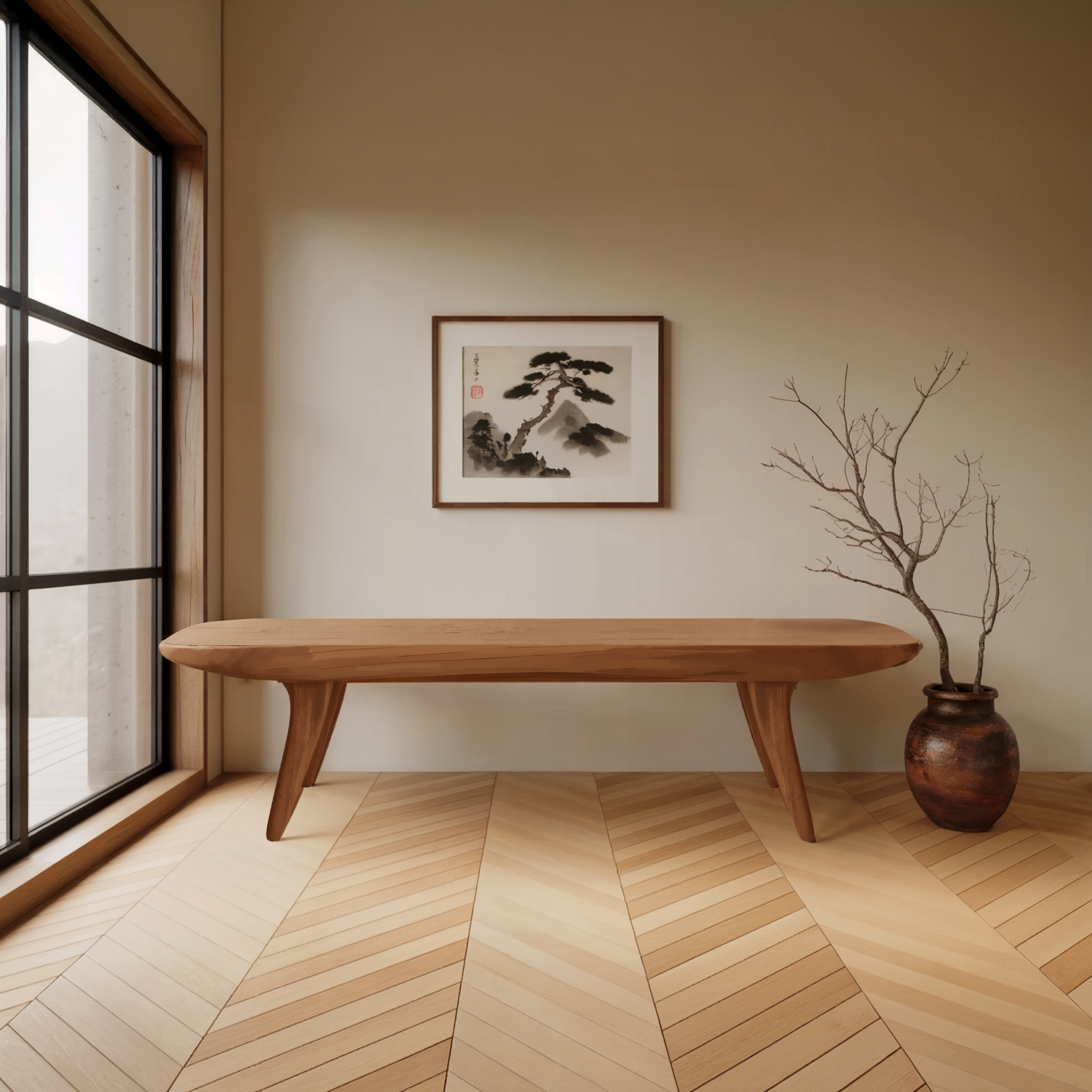 Curved Minimalist Organic Bench For Entryway Bedroom And Living Room - view 5 of 8