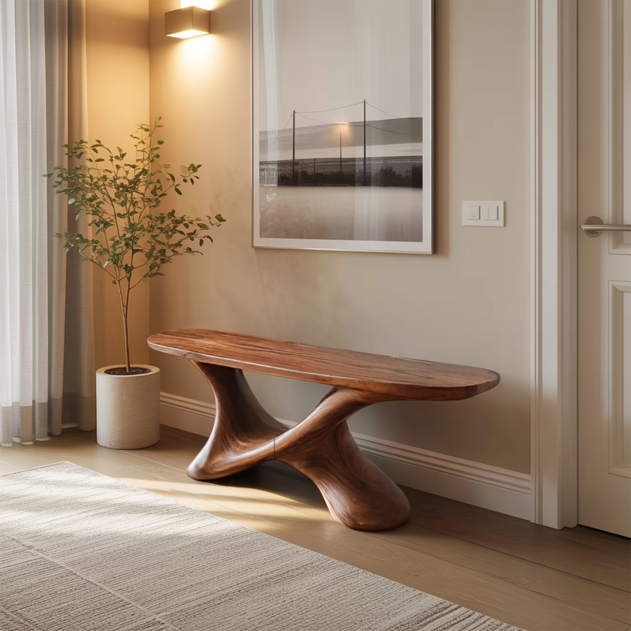 Modern Sculptural Bench With Twisted Base For Entryway - view 6 of 8