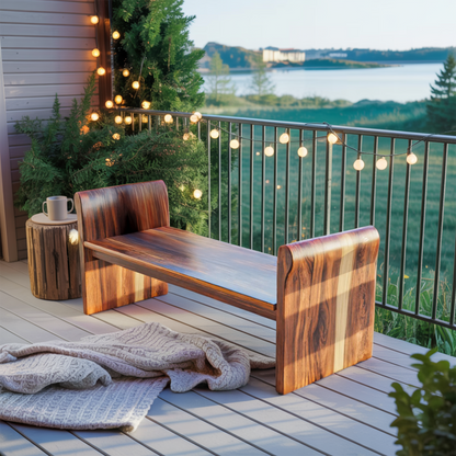 Contemporary Wood Bench With Rounded Armrests For Porch Or Garden - view 6 of 8