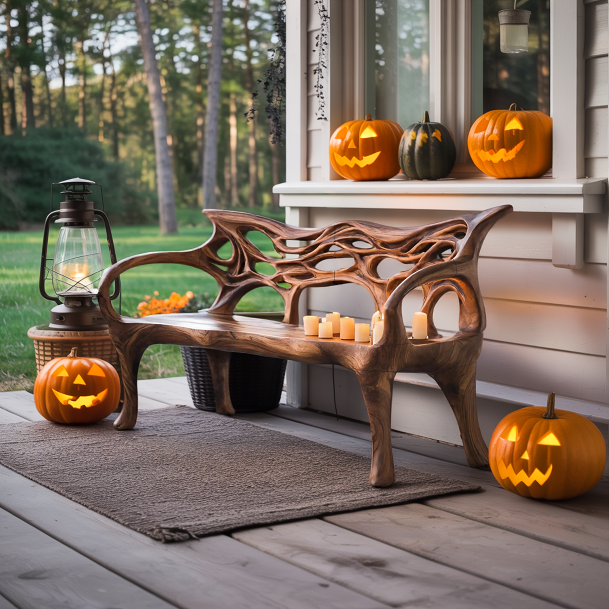 Mid Century Solid Wood Halloween Bench For Outdoor Design - view 6 of 8