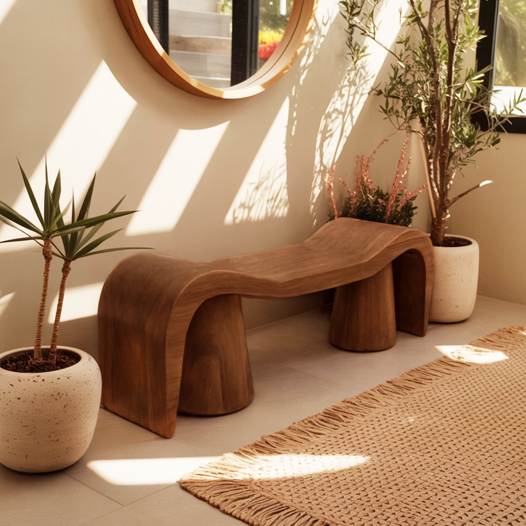 Contemporary Sculpted Wood Bench For Garden Or Patio - view 6 of 8