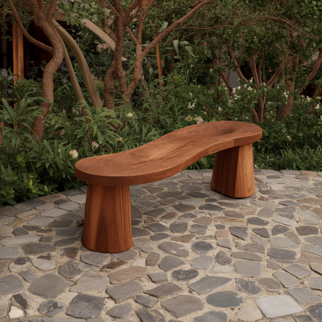 Organic Curved Wood Bench For Garden Or Entryway - view 6 of 8