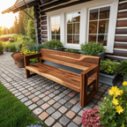 Modern Solid Wood Outdoor Bench With Armrests For Garden Or Entryway - view 6 of 8