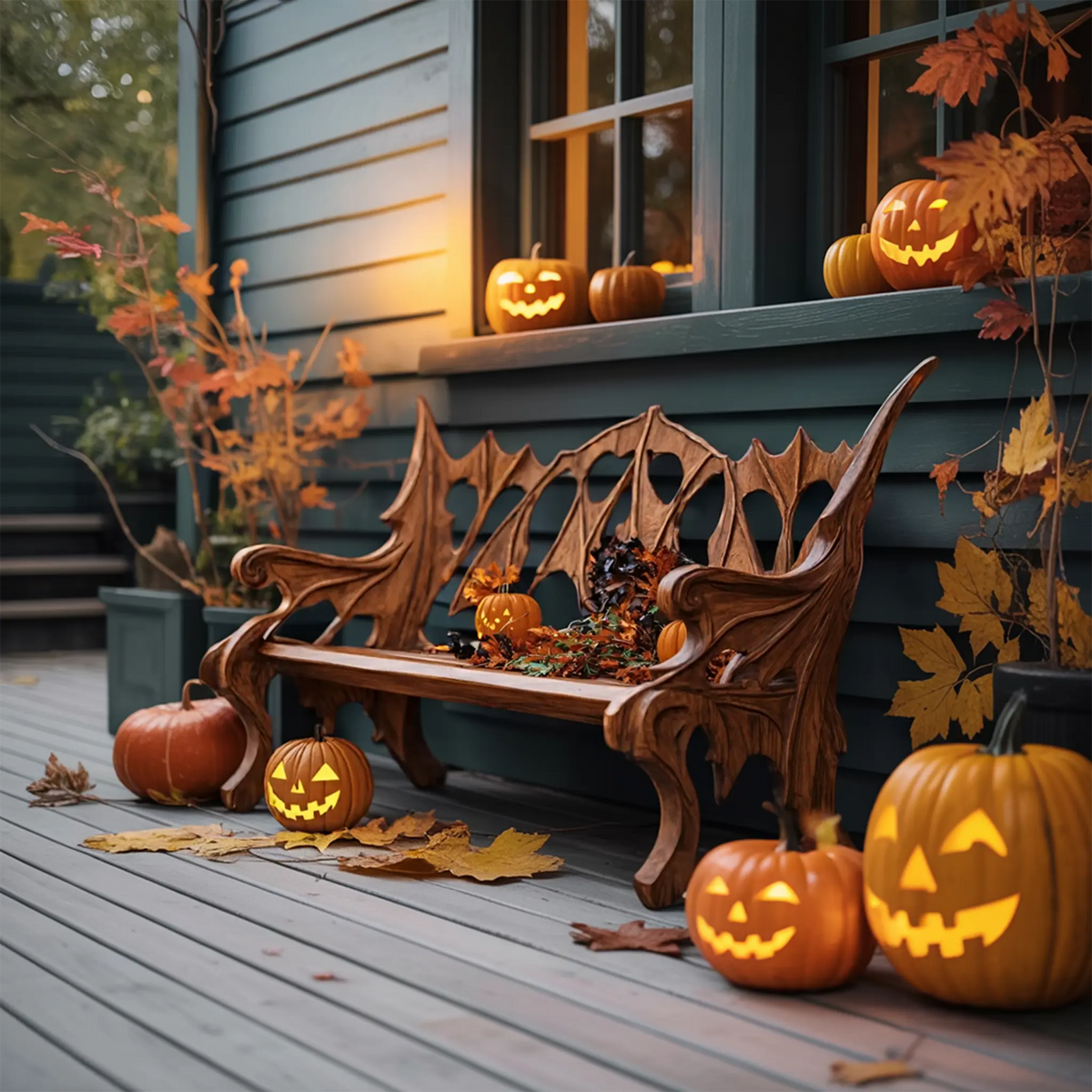 Mid Century Solid Wood Halloween Bench For Festive Outdoor Decor - view 5 of 7