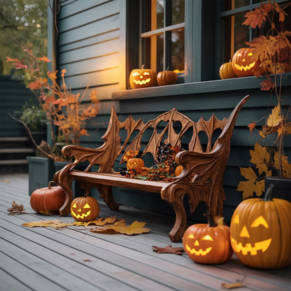 Mid Century Solid Wood Halloween Bench For Festive Outdoor Decor - view 5 of 7