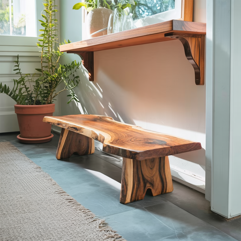 Minimalist Live Edge Outdoor Bench For Entryway Or Patio - view 6 of 8