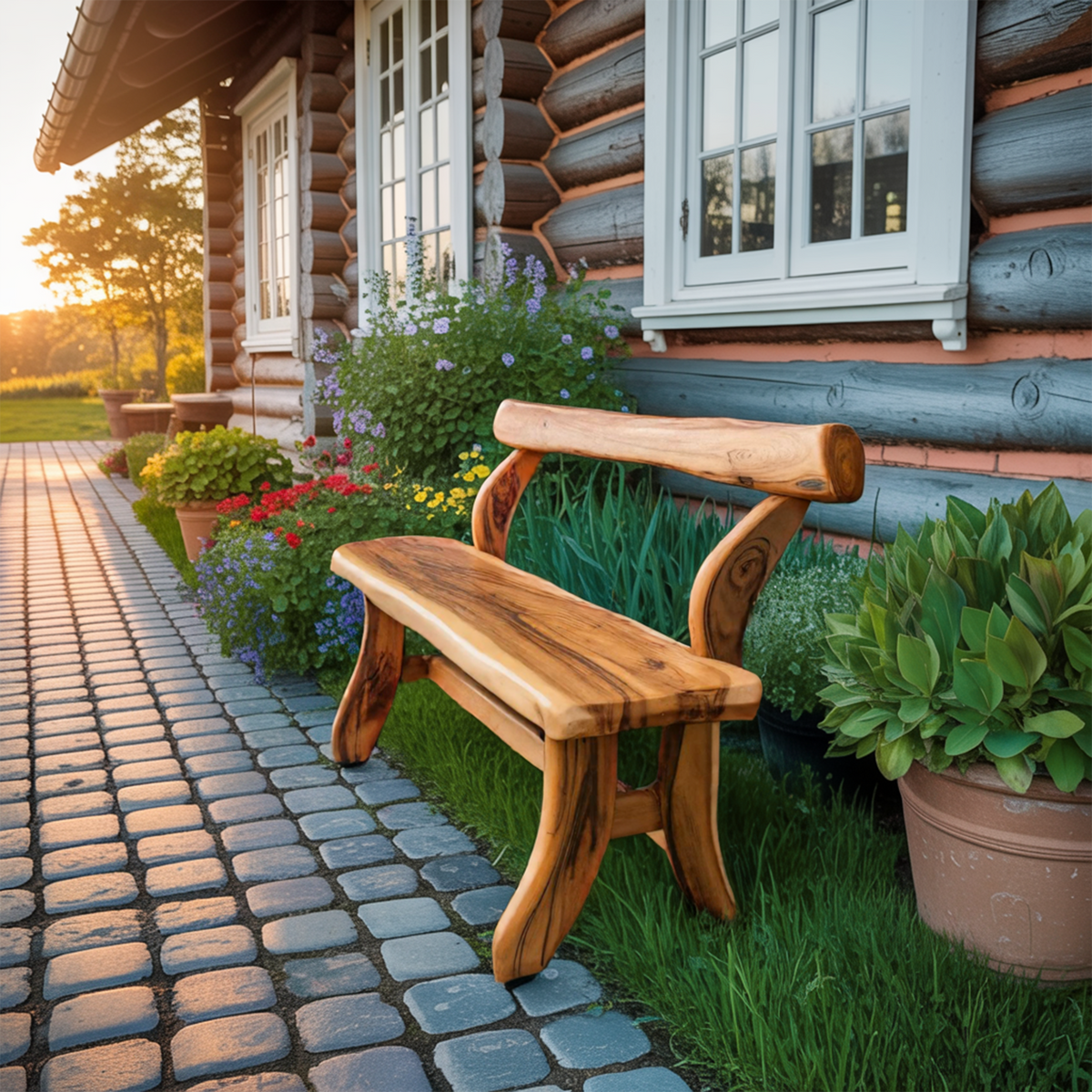 Rustic Garden Bench With Curved Seat For Patio Pathway And Front Porch - view 6 of 8