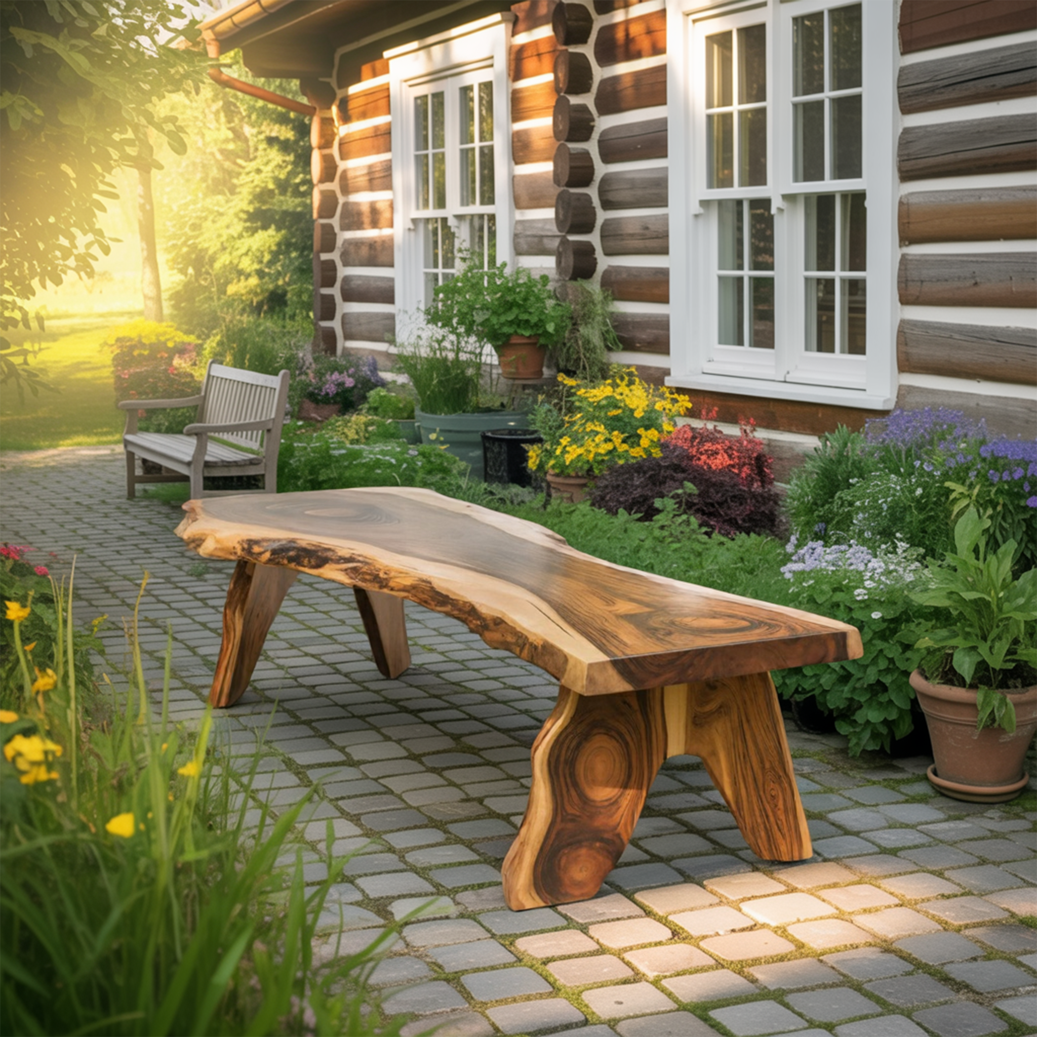 Rustic Live Edge Wooden Bench For Patio Or Garden - view 6 of 8