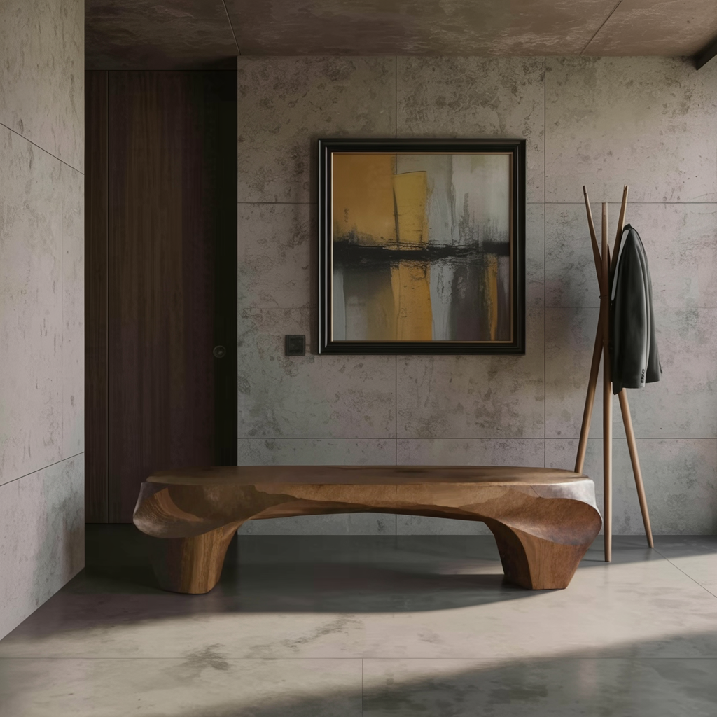 Modern Sculptural Bench And Wall Mirror For Entryway - view 6 of 8