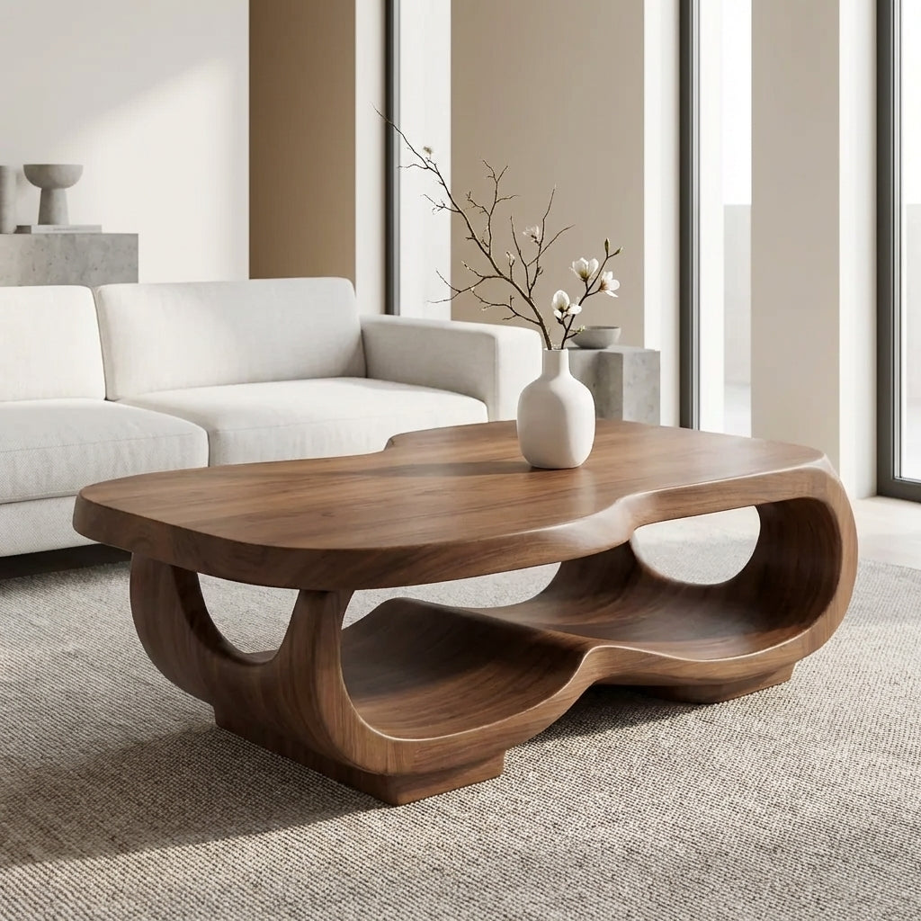 Handcrafted Live Edge Coffee Table – Sculpted Organic Wood Base - view 1 of 9