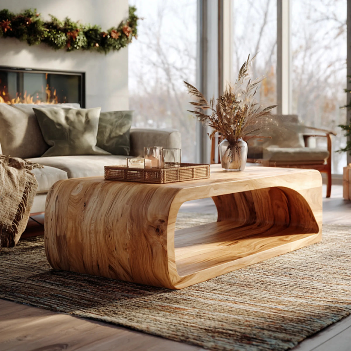 Curved Base Coffee Table in Solid Wood with Seamless Form - view 1 of 6