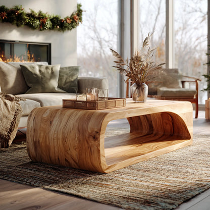 Curved Base Coffee Table in Solid Wood with Seamless Form - view 1 of 6