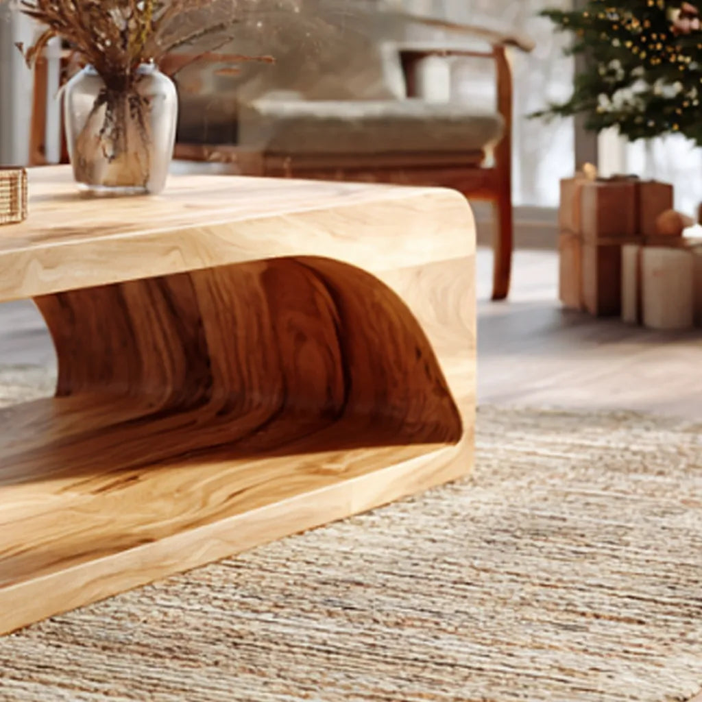Curved Base Coffee Table in Solid Wood with Seamless Form - view 3 of 6