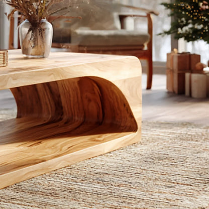 Curved Base Coffee Table in Solid Wood with Seamless Form - view 3 of 6