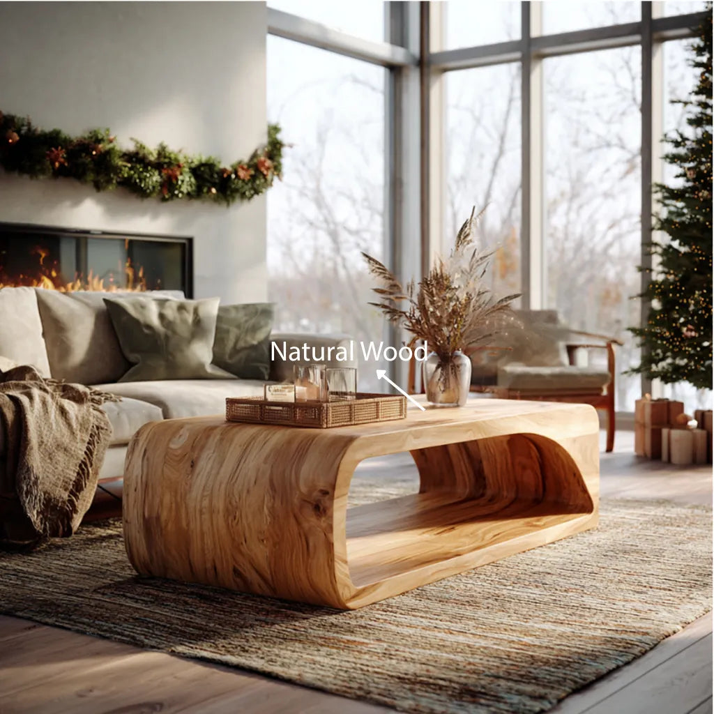 Curved Base Coffee Table in Solid Wood with Seamless Form - view 5 of 6