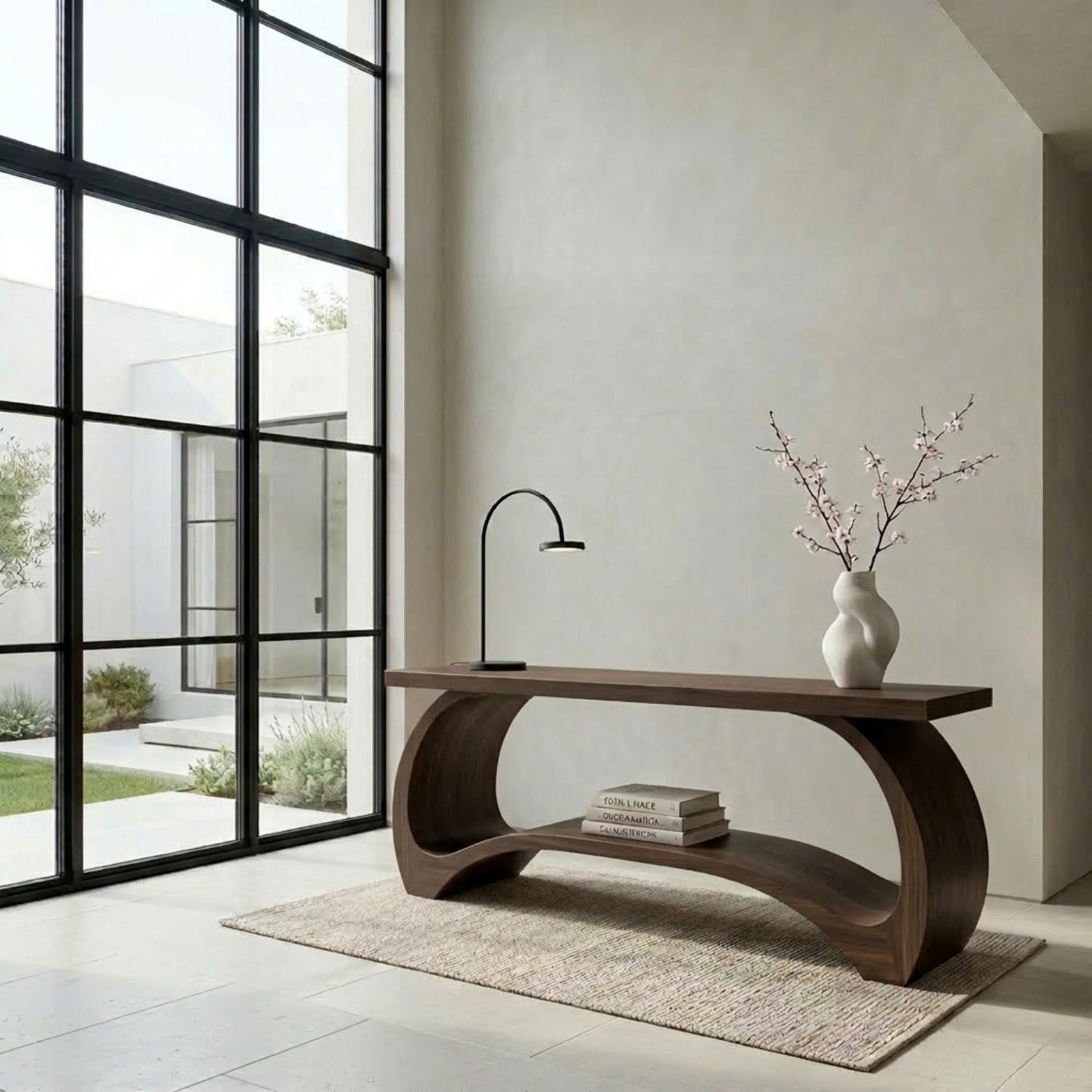 Sculptural Solid Wood Console Table with Curved Base – Modern Statement Entryway Table - view 3 of 7