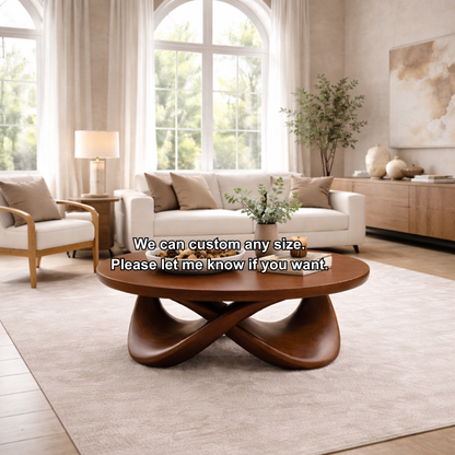 Round Solid Wood Coffee Table with Sculptural Base – Modern Designer Living Room Table - view 9 of 9