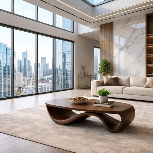 Sculptural Solid Wood Coffee Table – Modern Organic Living Room Center Table - view 1 of 8