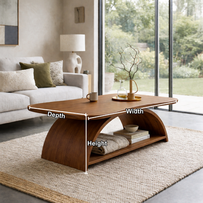Curved Solid Wood Coffee Table with Open Shelf – Modern Sculptural Design - view 5 of 7