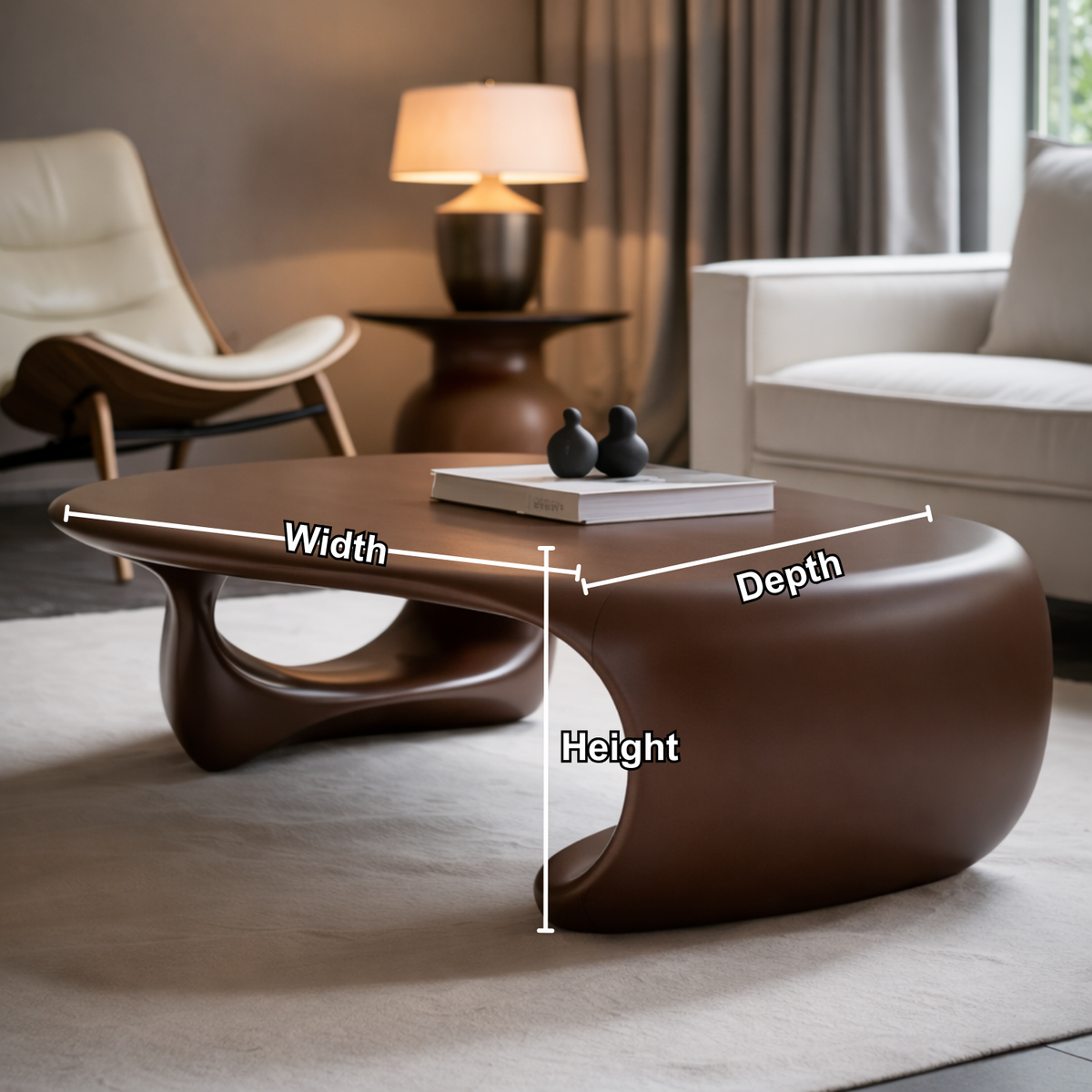 Solid Wood Sculptural Coffee Table with Organic Curved Base – Modern Living Room Table - view 7 of 9