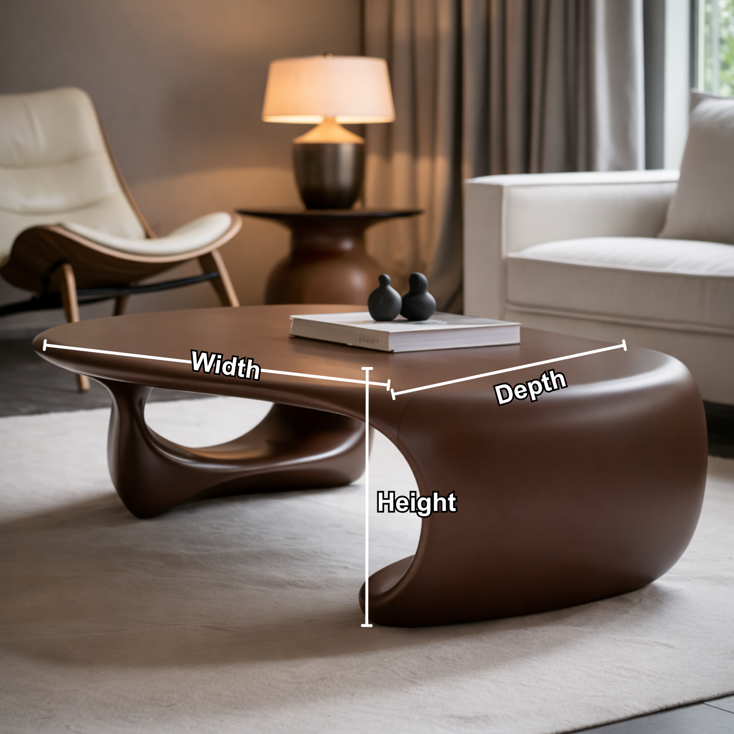 Solid Wood Sculptural Coffee Table with Organic Curved Base – Modern Living Room Table - view 7 of 9