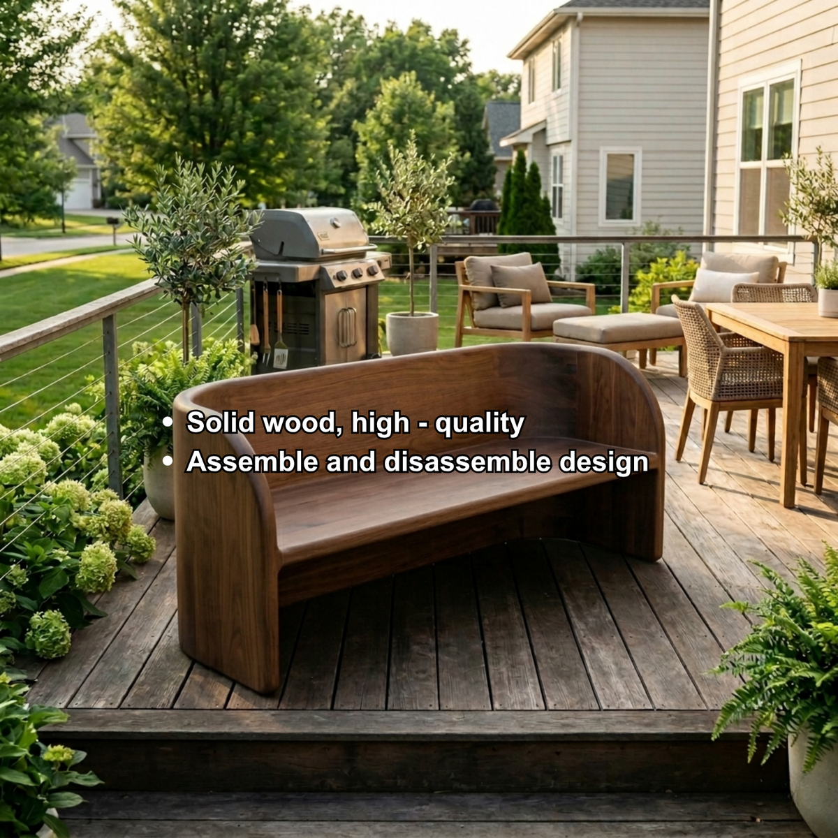 Solid Wood Outdoor Bench with Curved Backrest Sculptural Wraparound Design - view 6 of 7