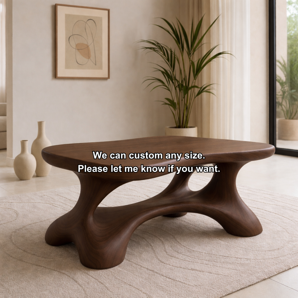 Solid Wood Sculptural Coffee Table with Organic Curved Base - view 9 of 9