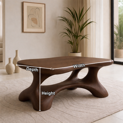 Solid Wood Sculptural Coffee Table with Organic Curved Base - view 7 of 9